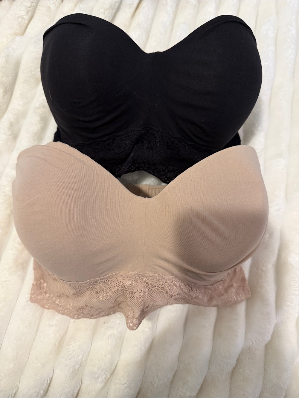 (2). Natori Strapless Lace-Trim Bandeau Duo - Black & Nude